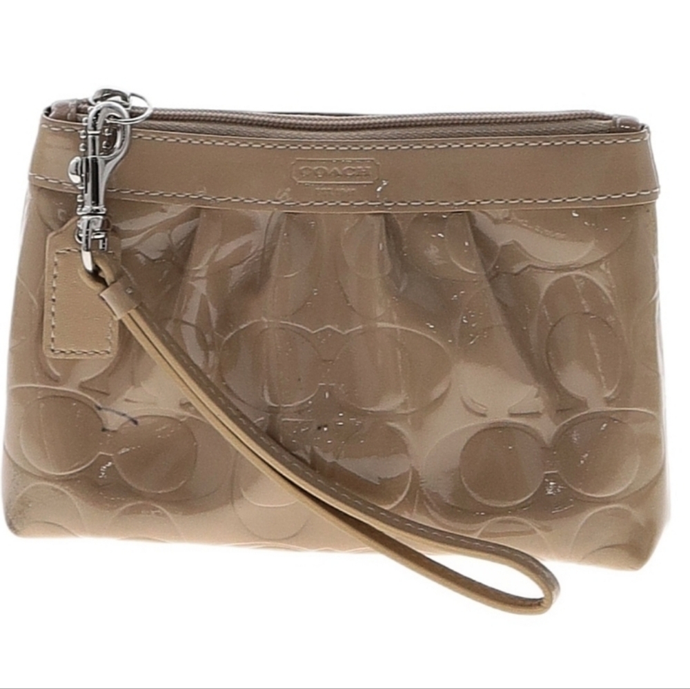 Coach Wristlet - Patent Leather/Signature C - Tan Color